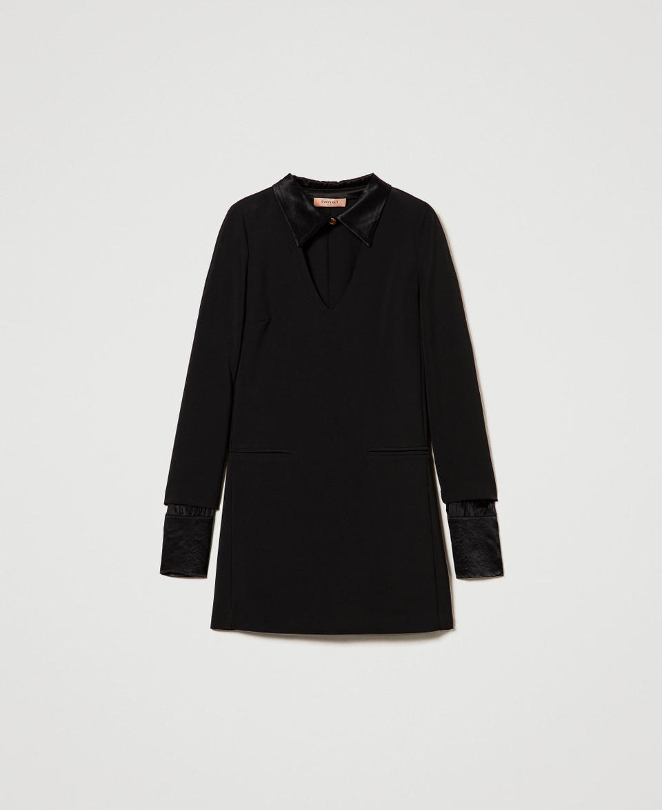 Twin Set Abito Corto In Crêpe Con Dettagli In Raso