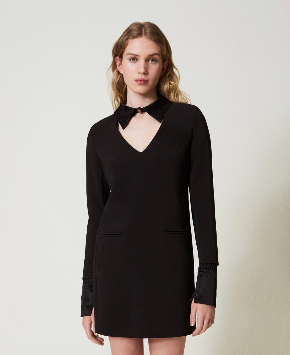 Twin Set Abito Corto In Crêpe Con Dettagli In Raso