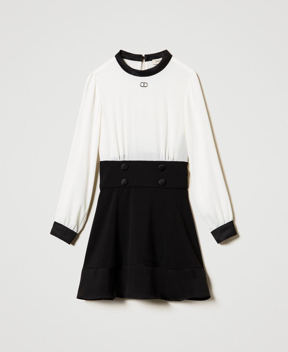 Twin Set Abito Corto In Crêpe De Chine E Flanella