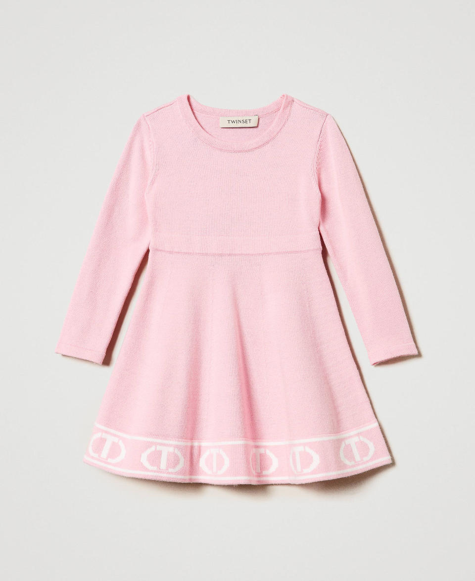 Twin Set Abito corto in maglia con Oval T jacquard