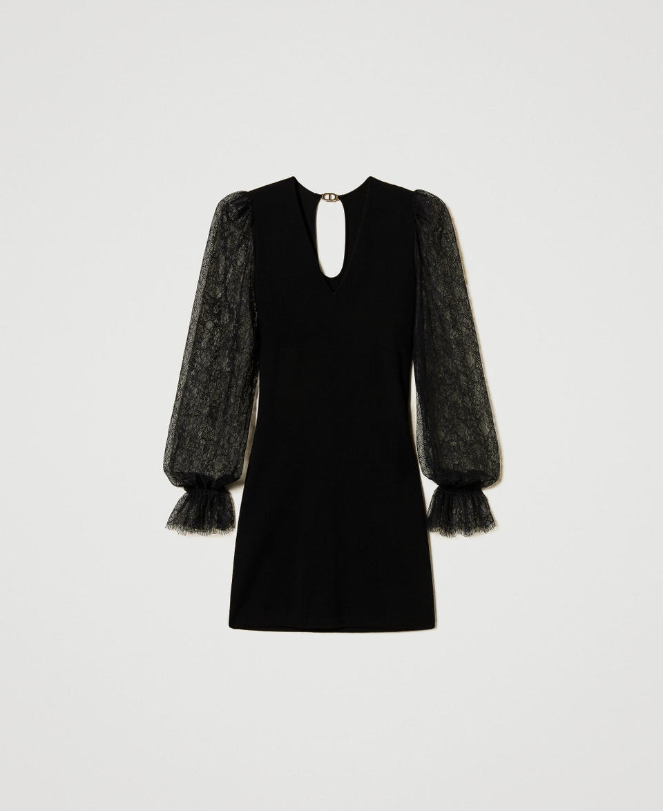 Twin Set Abito Corto In Maglia Con Pizzo