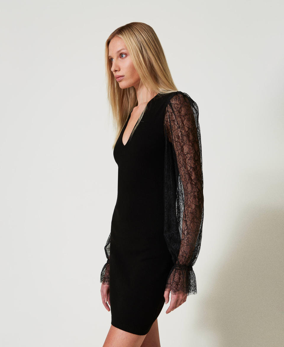 Twin Set Abito Corto In Maglia Con Pizzo