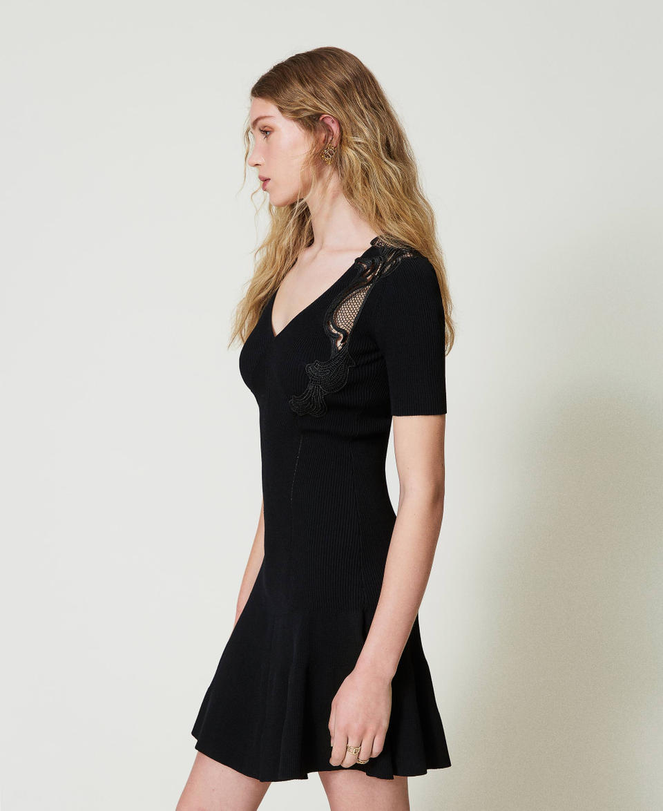 Twin Set Abito Corto In Maglia Con Pizzo