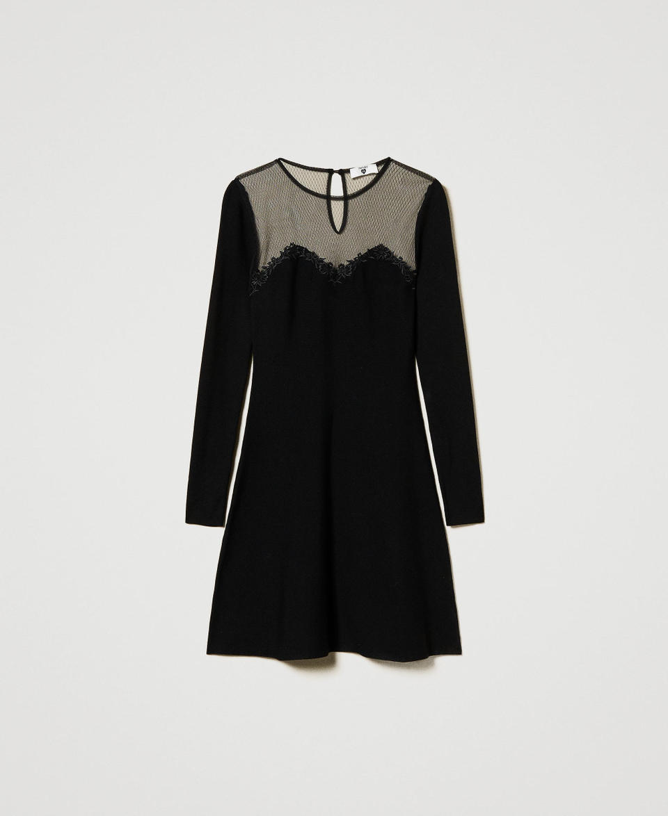 Twin Set Abito Corto In Maglia Con Tulle E Ricamo