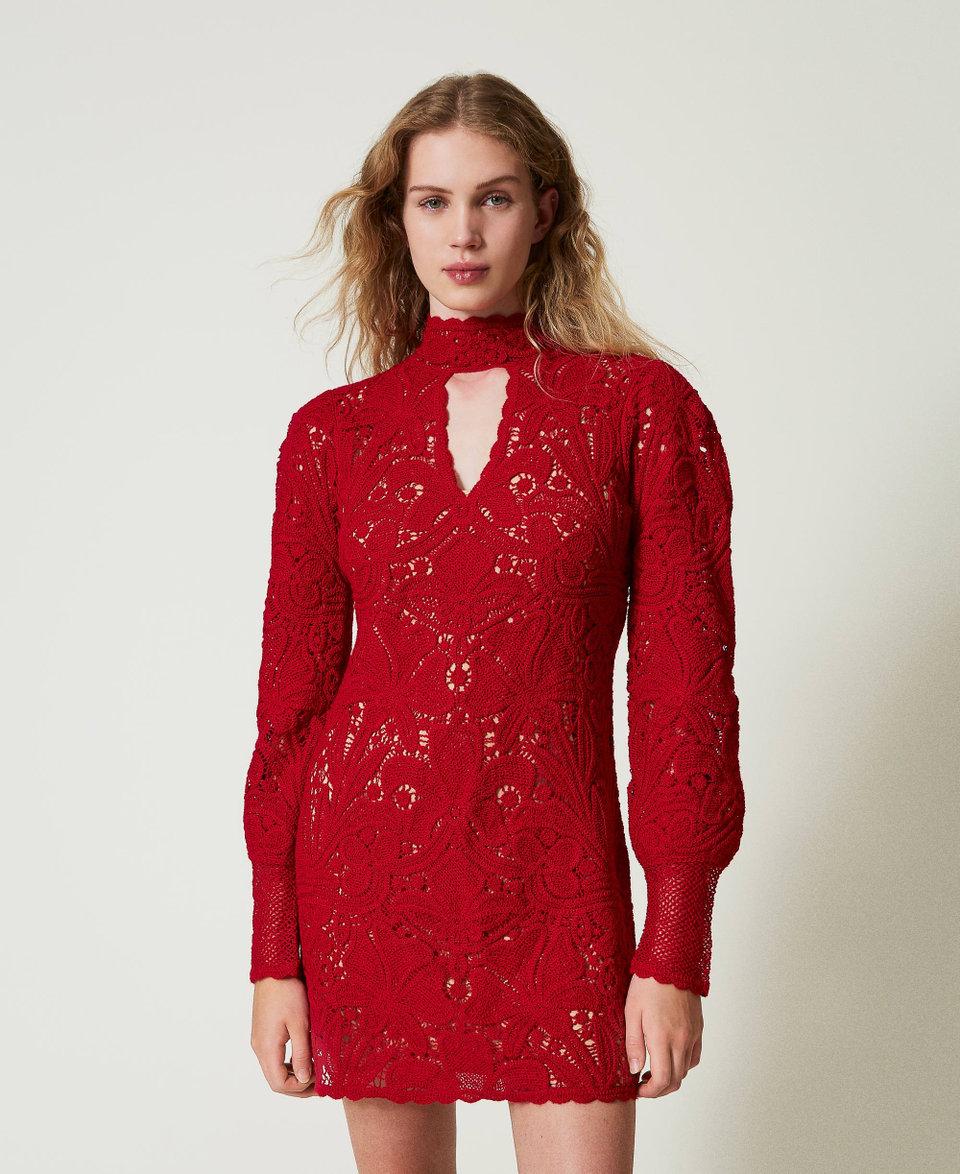 Twin Set Abito Corto In Maglia Crochet A Fiori