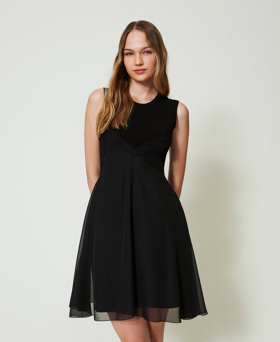 Twin Set Abito Corto In Maglia E Georgette