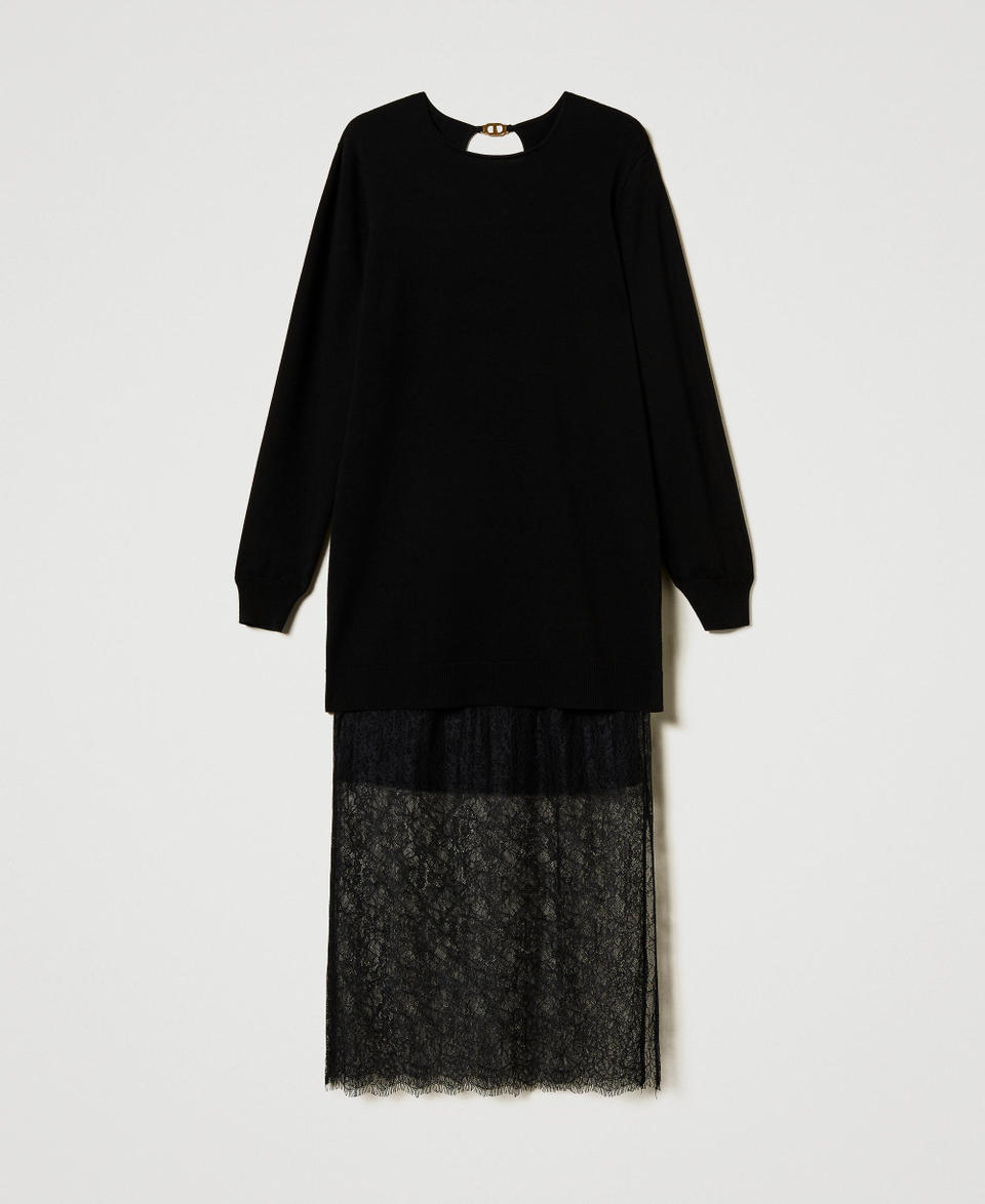 Twin Set Abito Corto In Maglia E Gonna In Pizzo