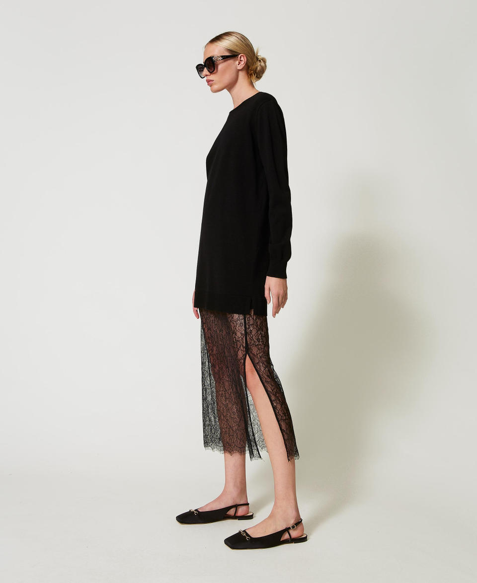 Twin Set Abito Corto In Maglia E Gonna In Pizzo