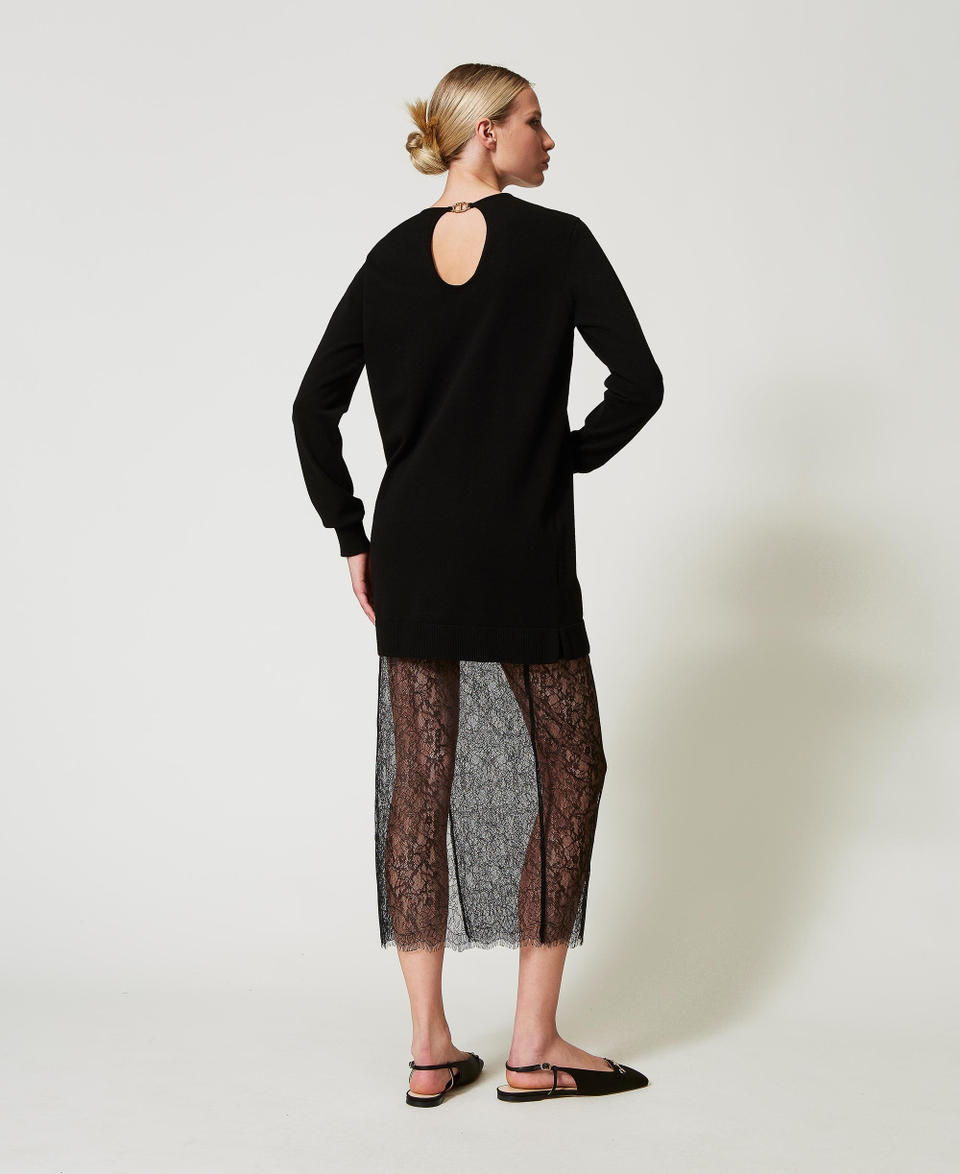 Twin Set Abito Corto In Maglia E Gonna In Pizzo