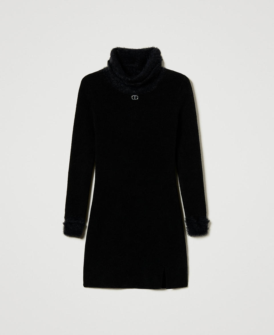 Twin Set Abito Corto In Maglia Effetto Pelliccia