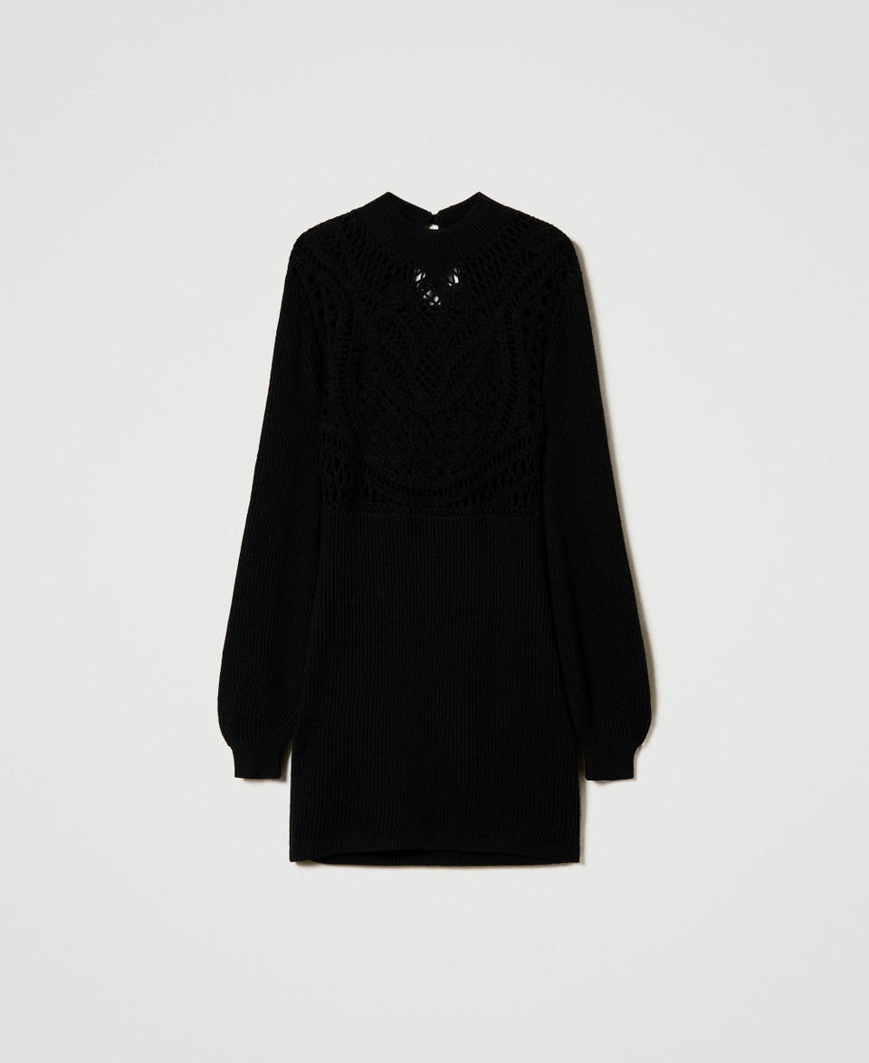 Twin Set Abito Corto In Maglia Misto Lana Crochet