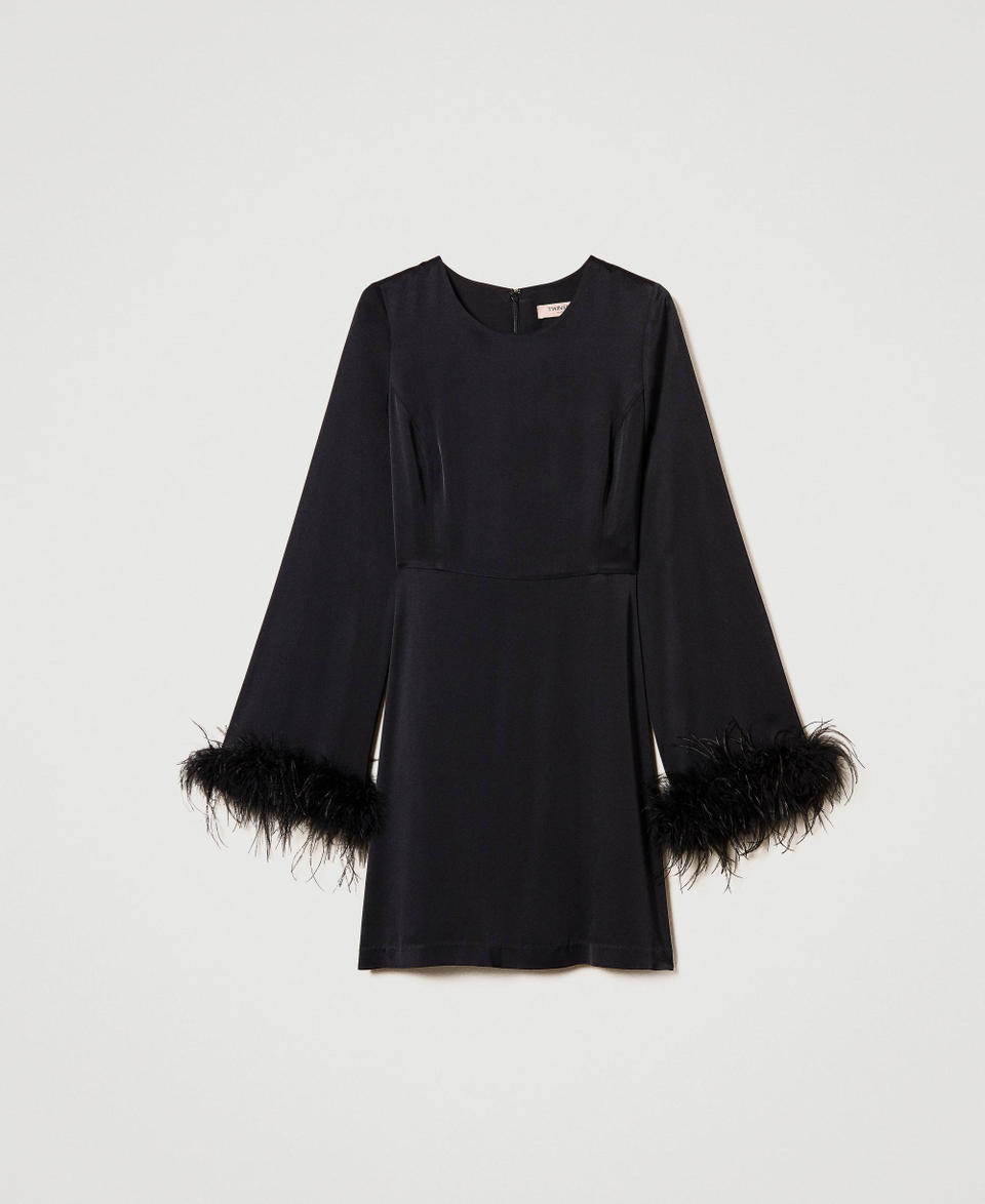 Twin Set Abito Corto In Raso Con Piume