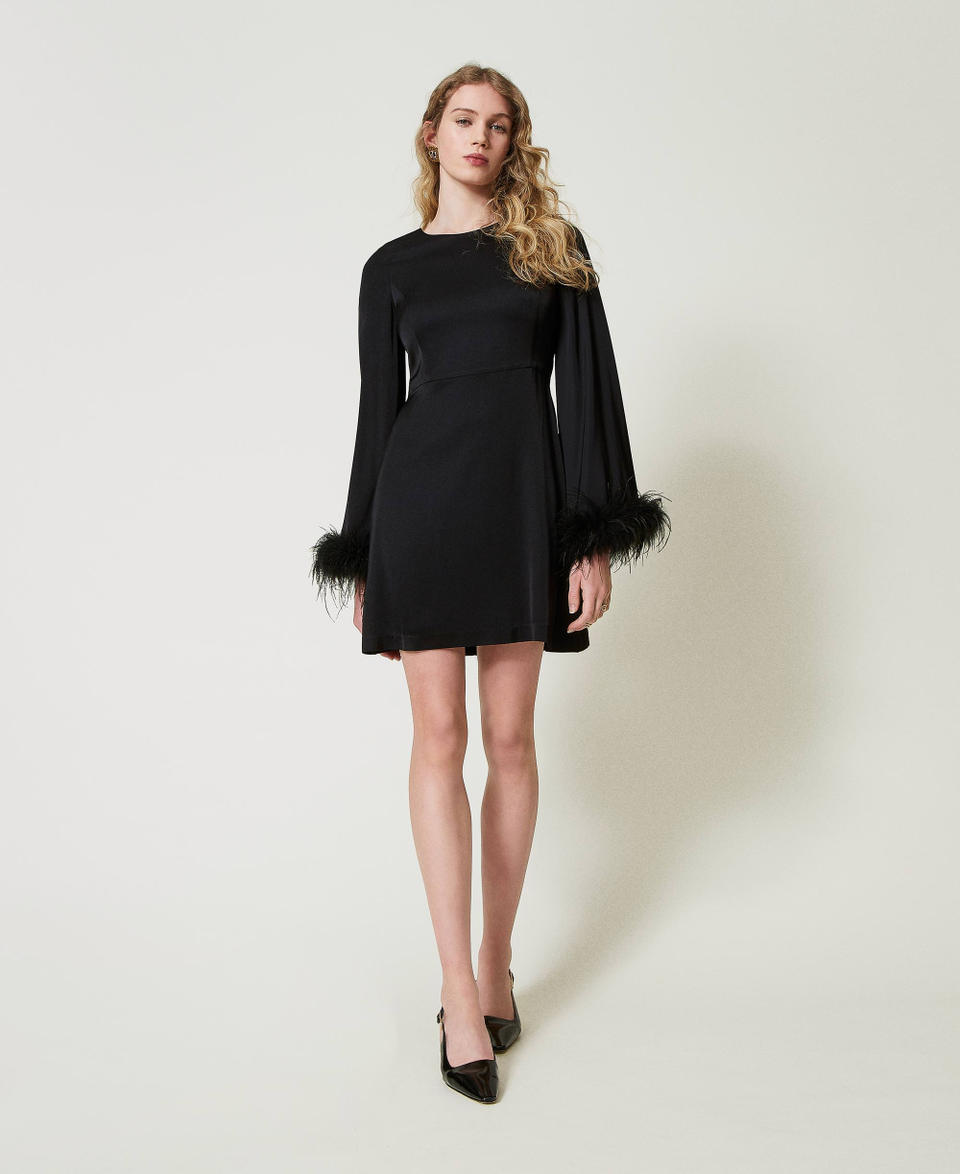 Twin Set Abito corto in raso con piume