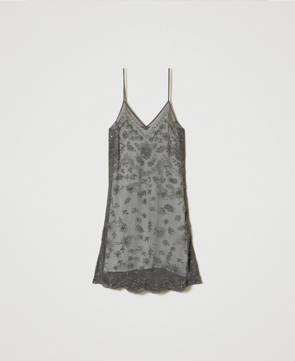 Twin Set Abito Corto In Tulle Con Ricamo A Mano