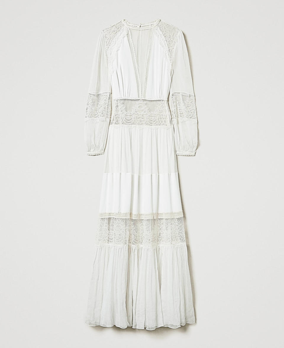 Twin Set Abito In Creponne Di Seta Con Pizzo