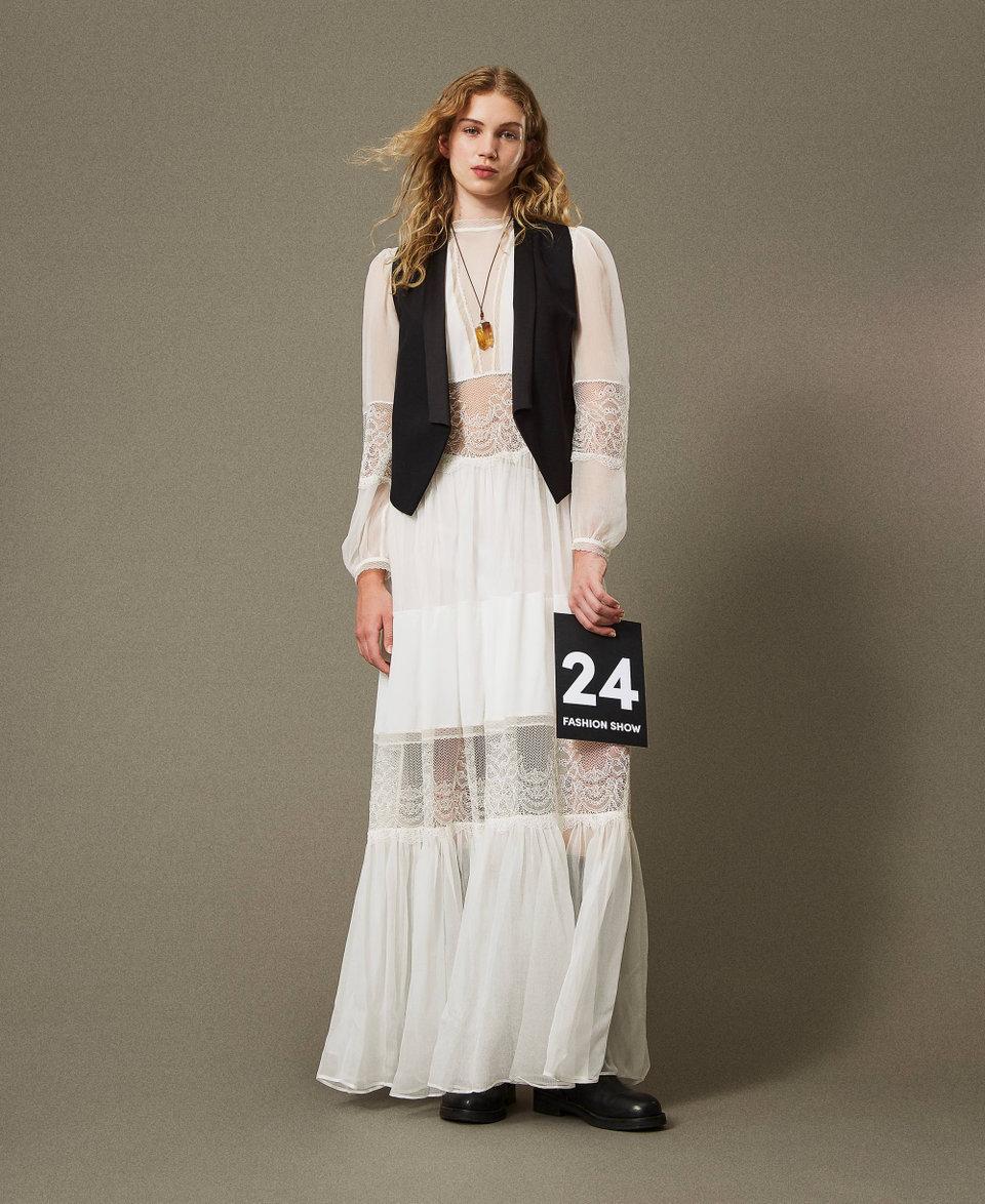 Twin Set Abito In Creponne Di Seta Con Pizzo