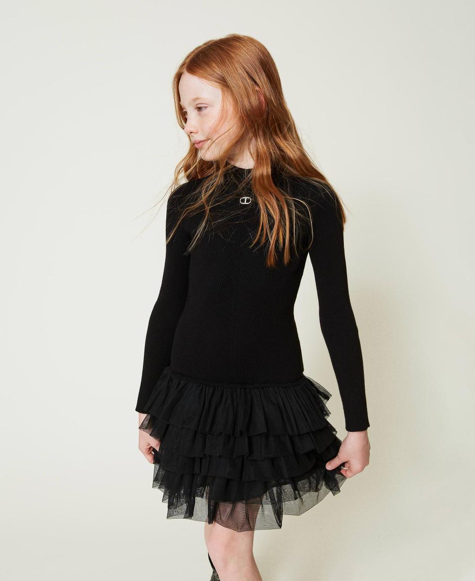 Twin Set Abito in maglia a costine con tulle