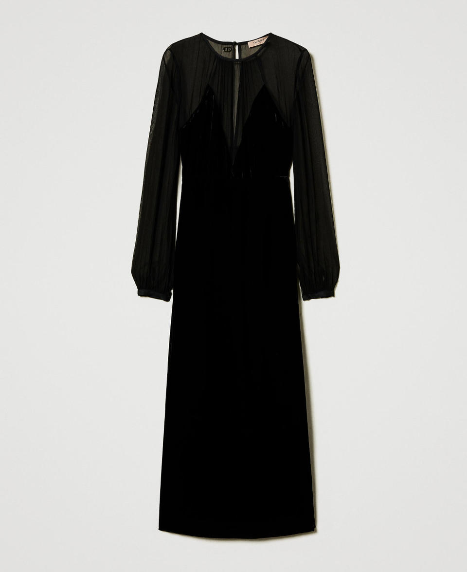 Twin Set Abito Longuette In Chiffon E Velluto