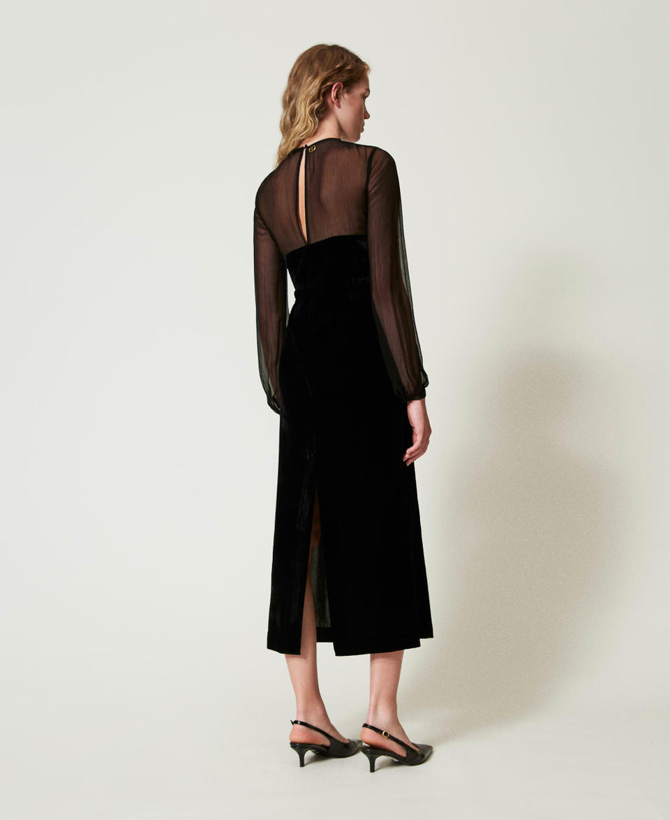 Twin Set Abito Longuette In Chiffon E Velluto