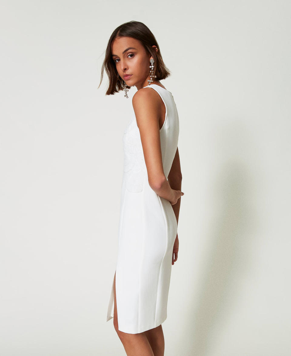 Twin Set Abito Longuette In Crêpe Con Ricami