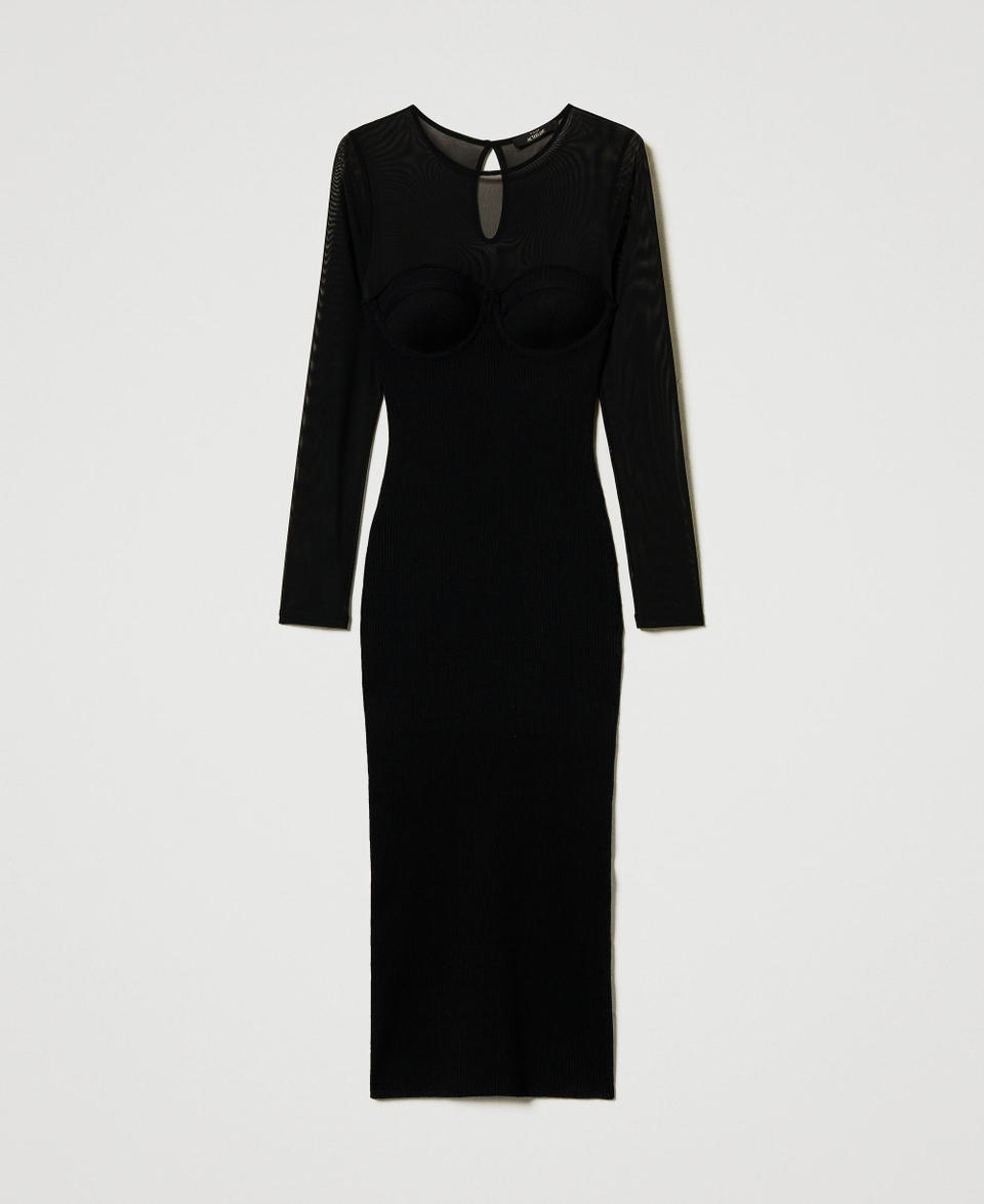 Twin Set Abito Longuette In Maglia Con Tulle