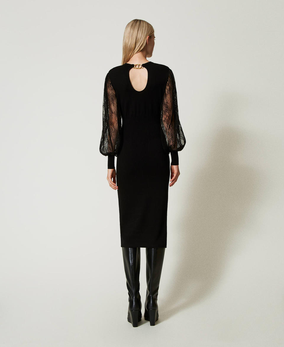 Twin Set Abito Longuette In Maglia E Pizzo