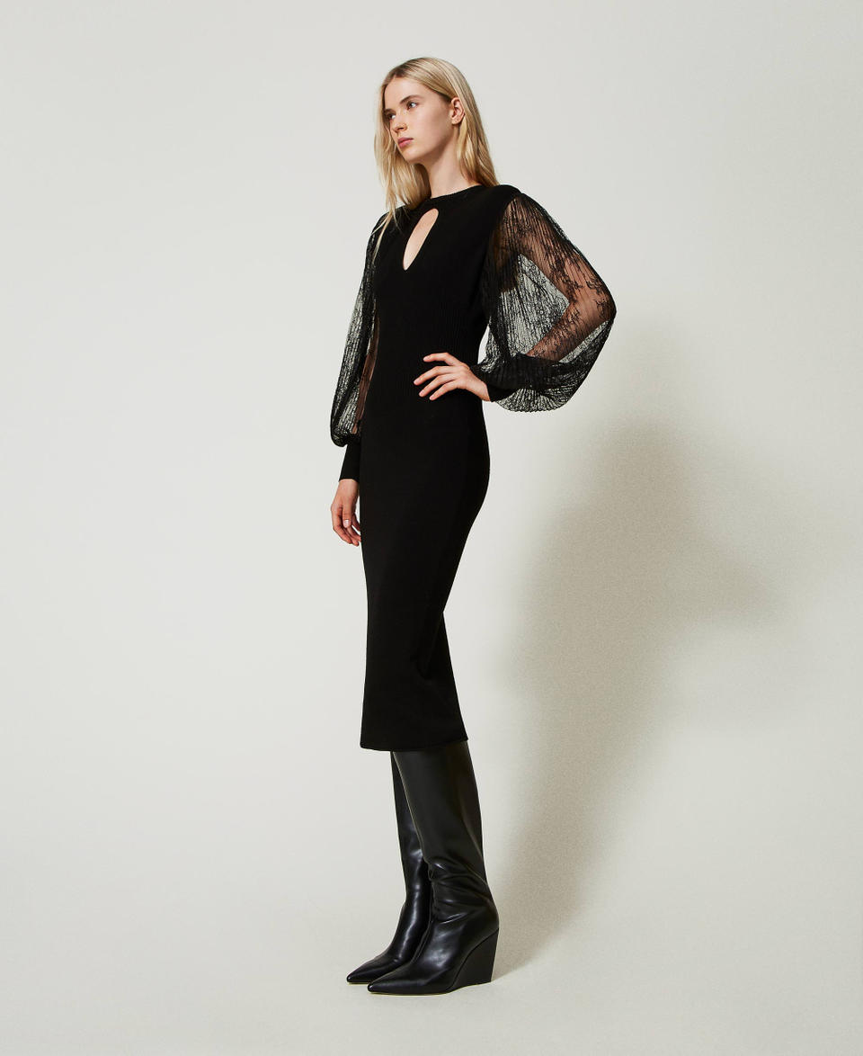 Twin Set Abito Longuette In Maglia E Pizzo