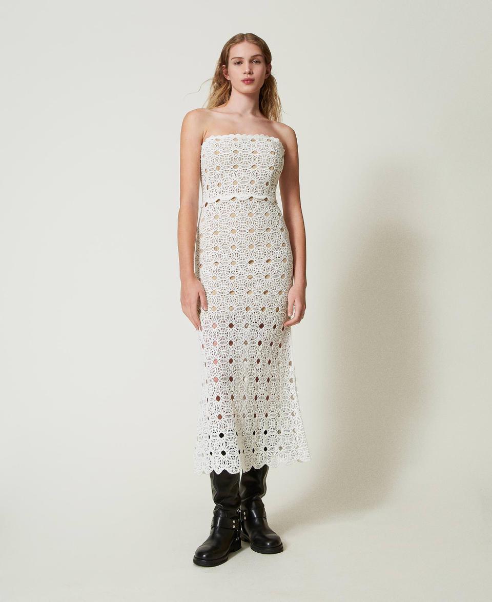 Twin Set Abito Lungo Bustier In Maglia Crochet