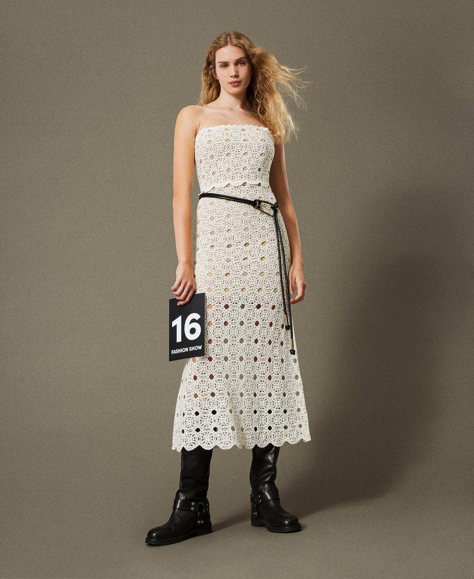 Twin Set Abito lungo bustier in maglia crochet