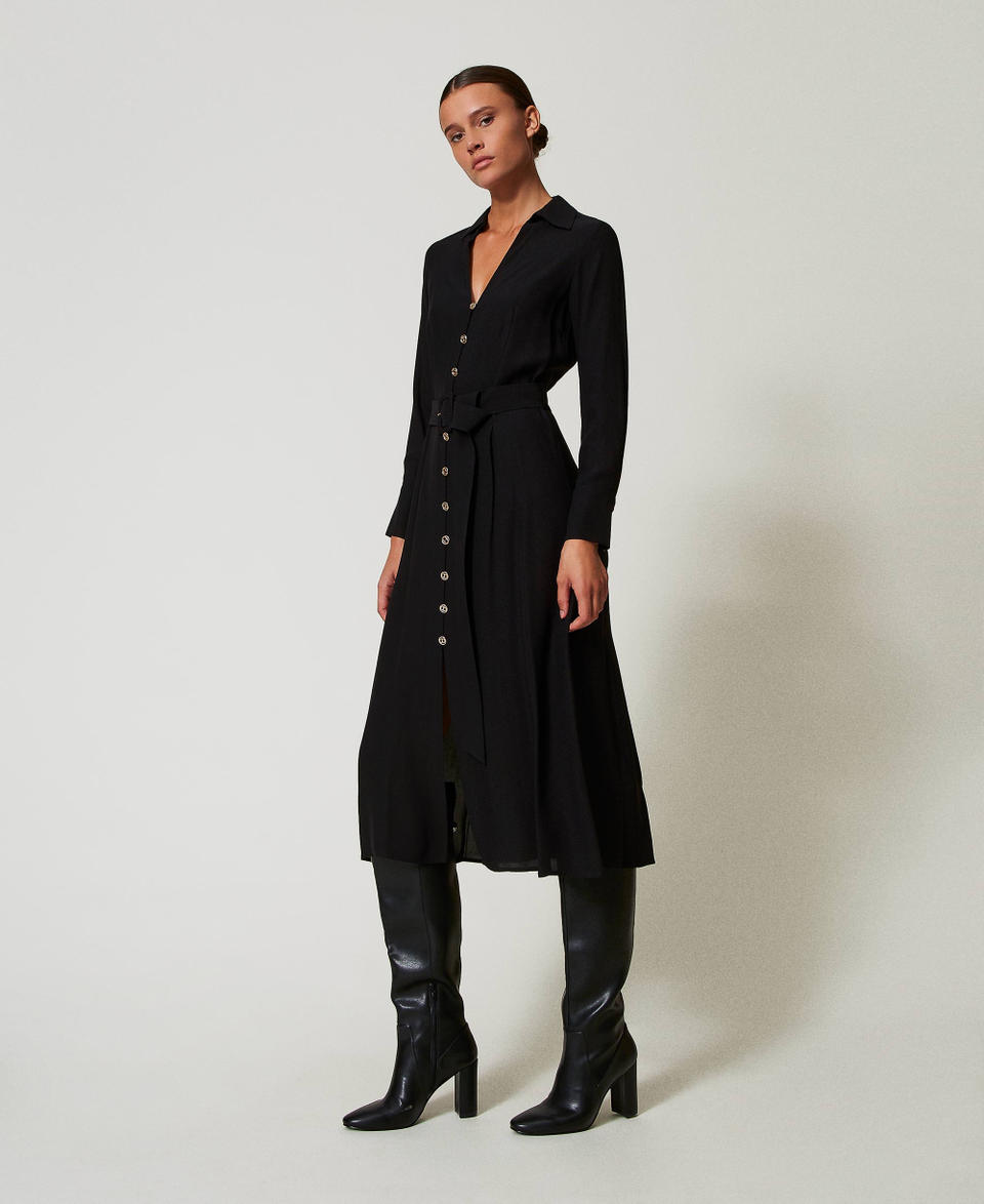 Twin Set Abito Lungo Chemisier In Crêpe Georgette