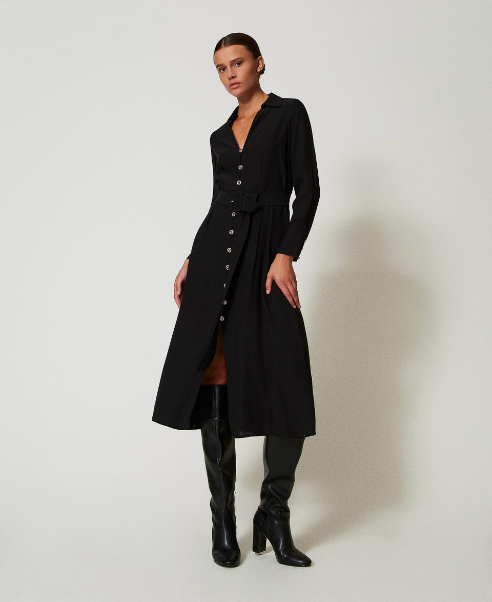 Twin Set Abito lungo chemisier in crêpe georgette