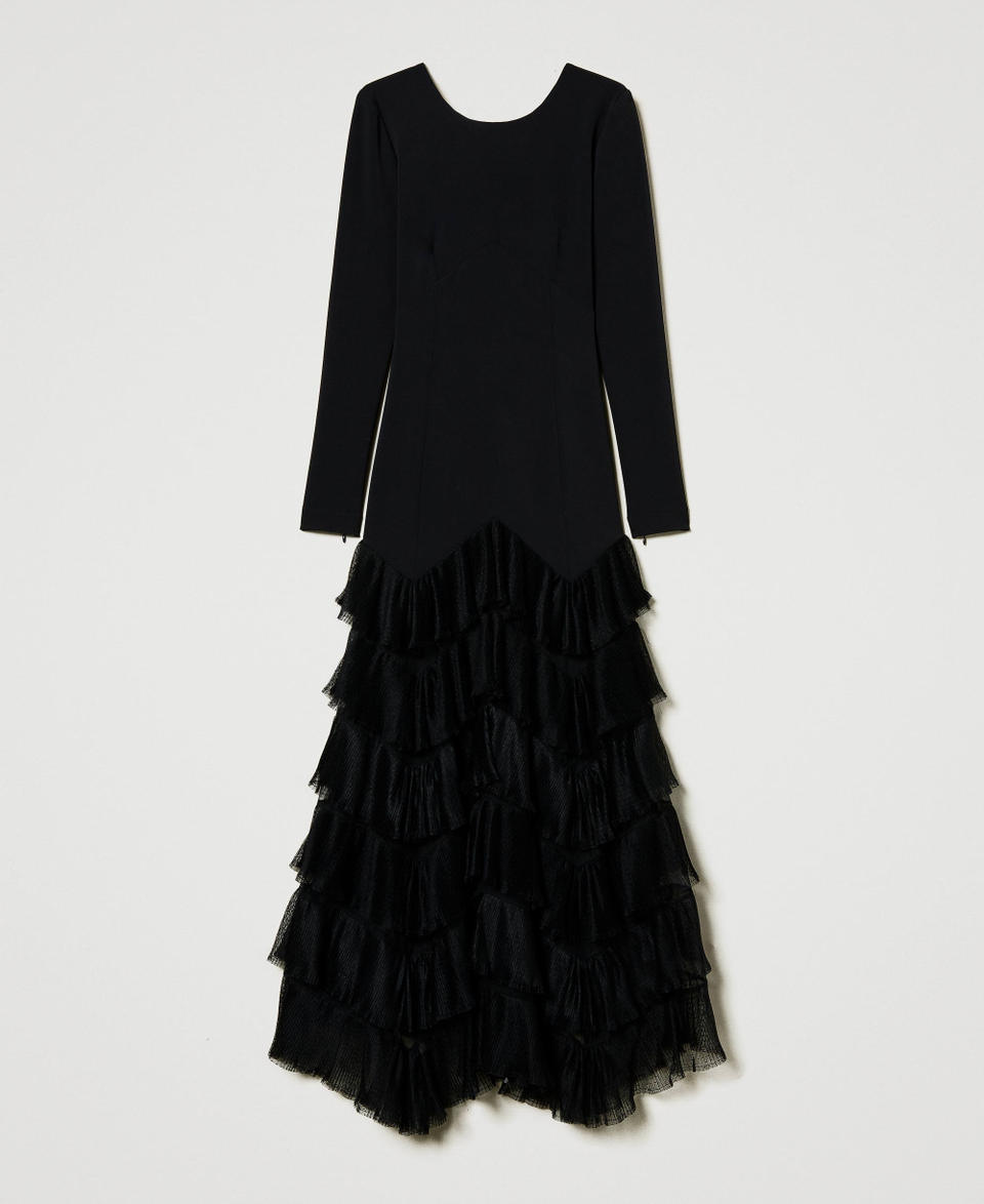 Twin Set Abito Lungo Con Balze Plissé In Tulle