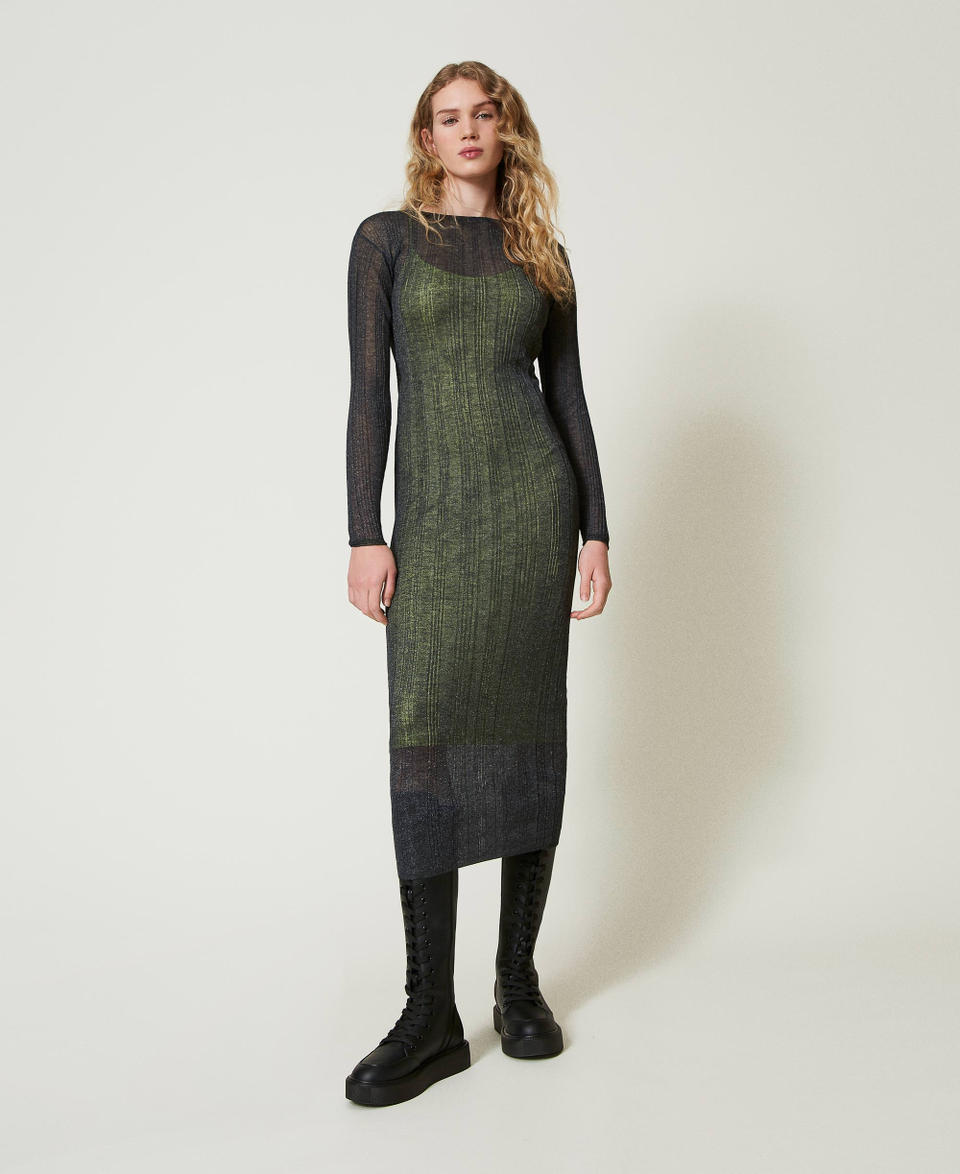 Twin Set Abito Lungo Fitted In Maglia A Costine