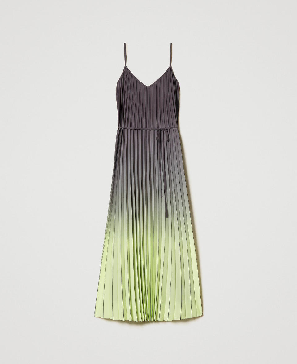 Twin Set Abito Lungo In Georgette Plissé Stampata