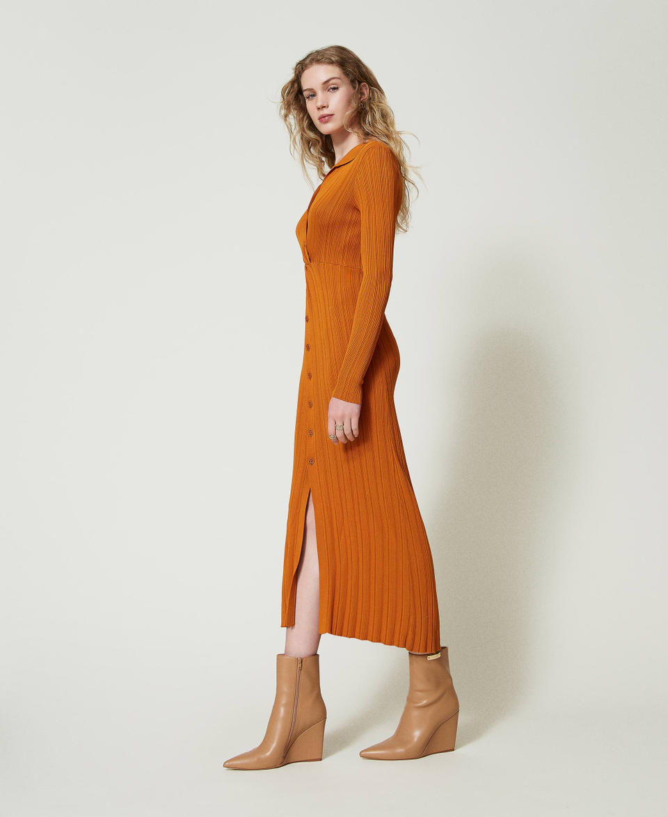 Twin Set Abito Lungo In Maglia Con Arricciatura