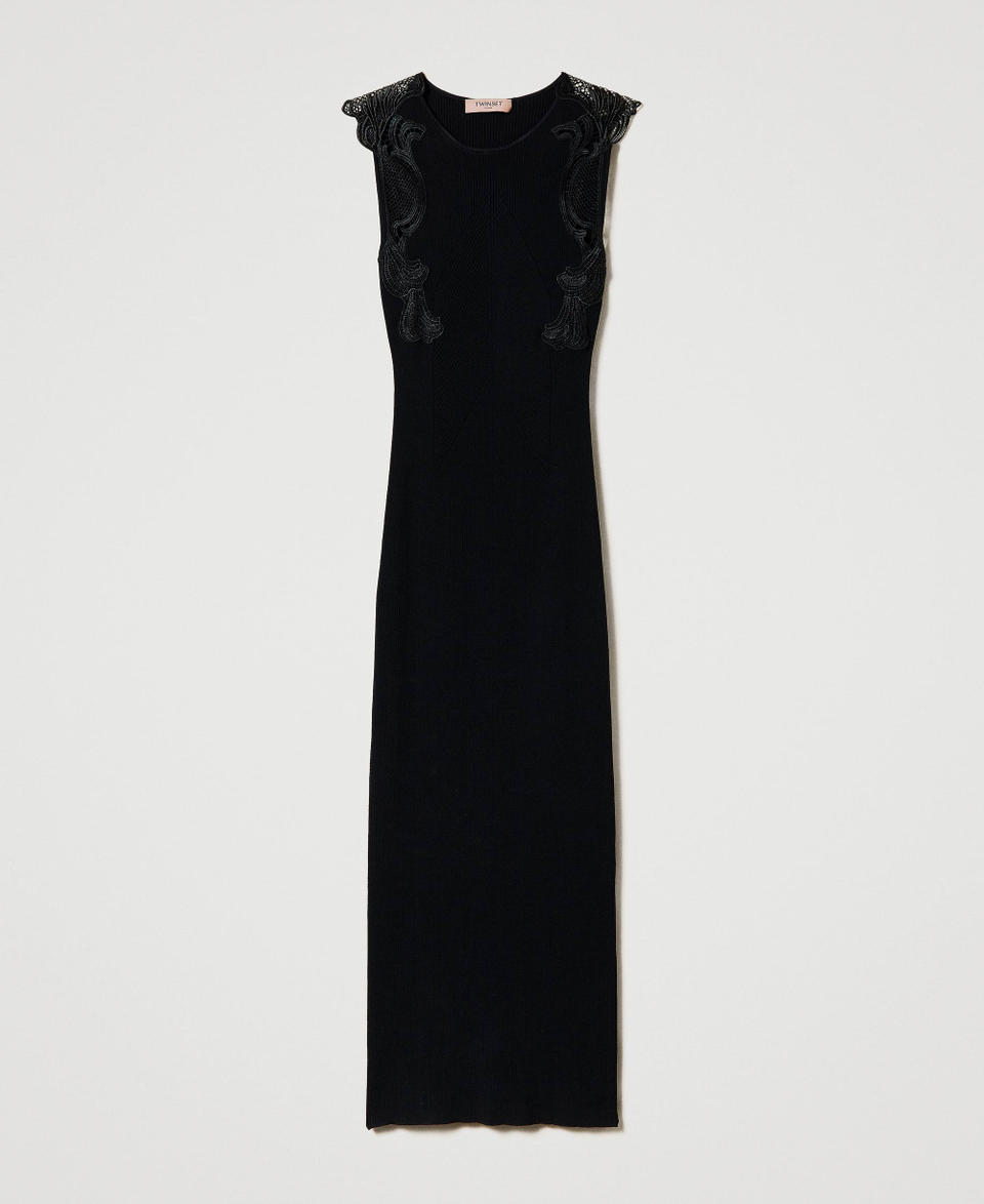 Twin Set Abito Lungo In Maglia Con Pizzo