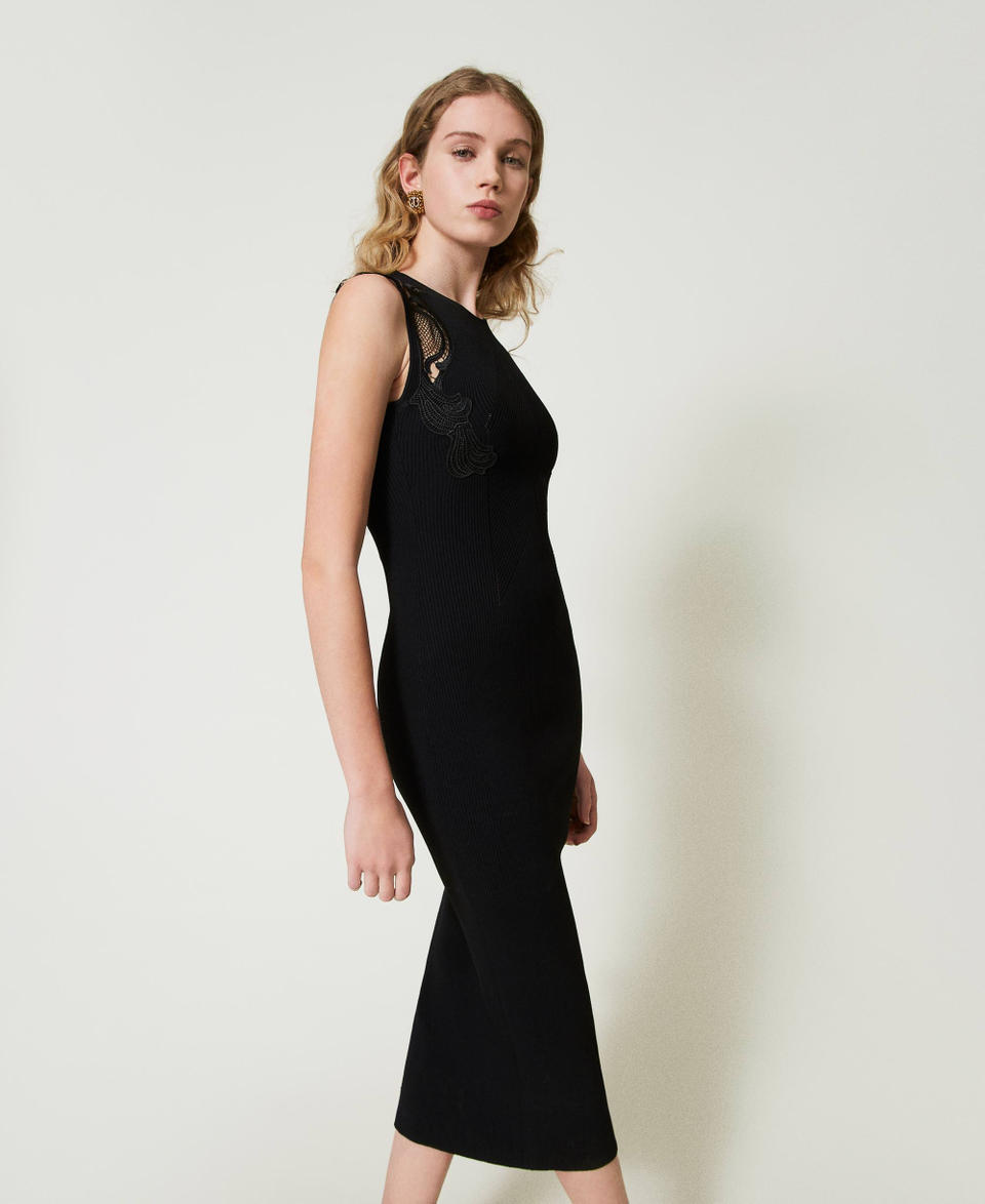 Twin Set Abito Lungo In Maglia Con Pizzo