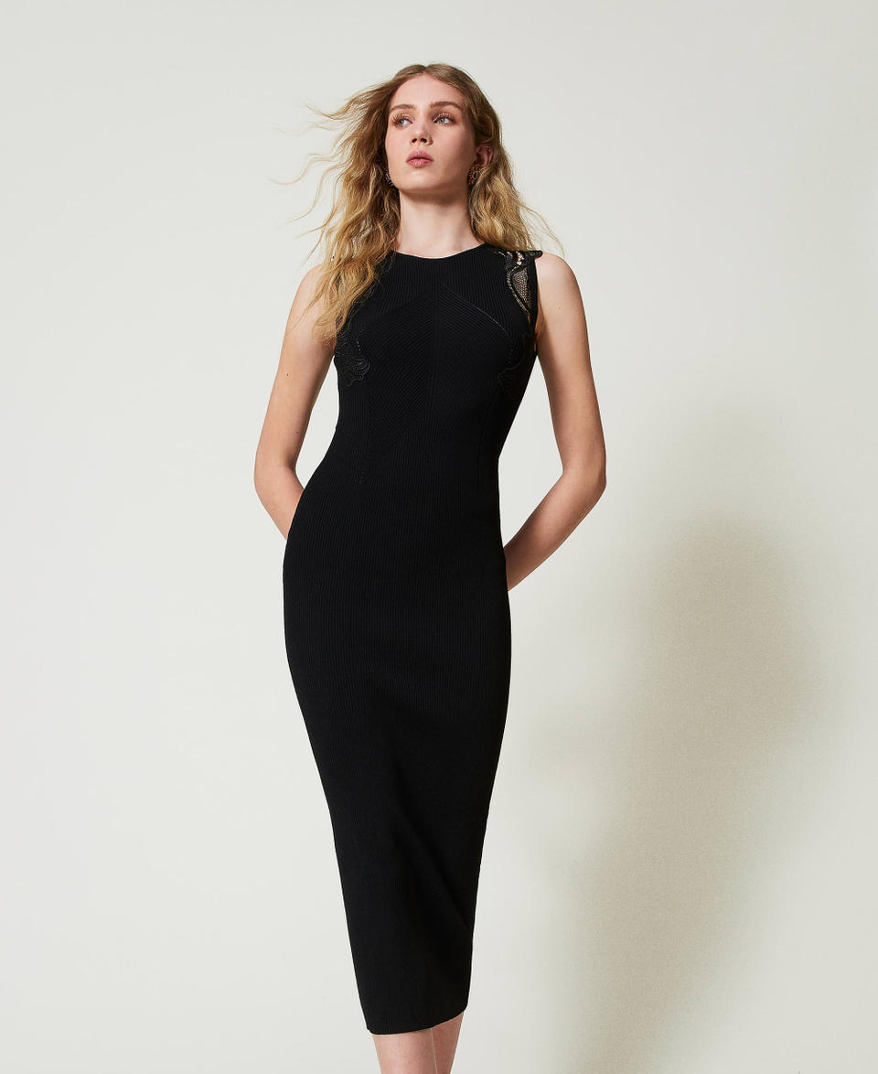 Twin Set Abito lungo in maglia con pizzo