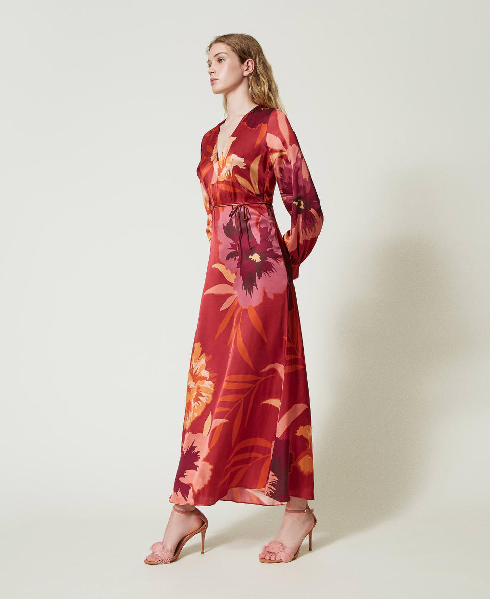 Twin Set Abito lungo in raso a fiori