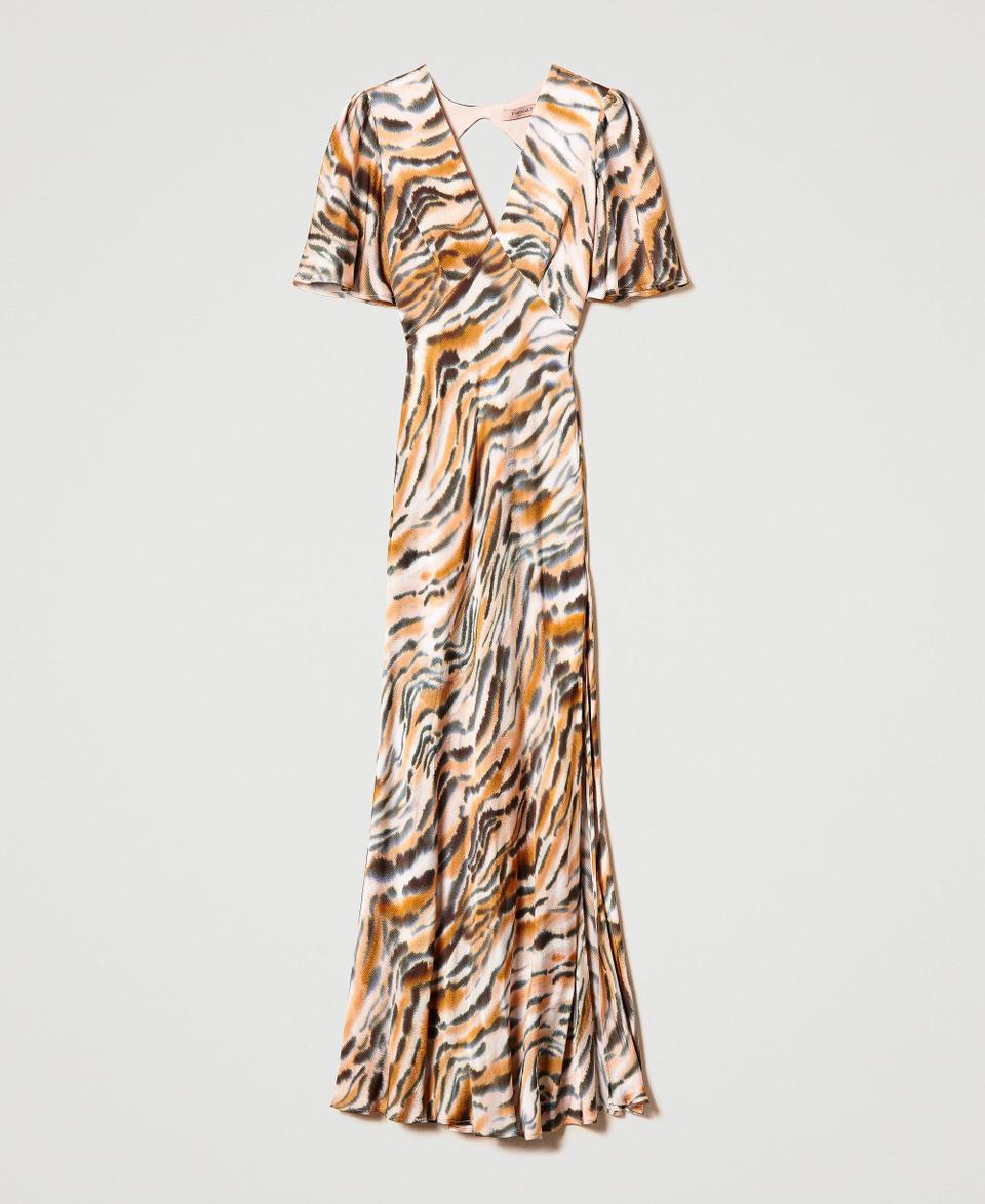 Twin Set Abito Lungo In Raso Animalier