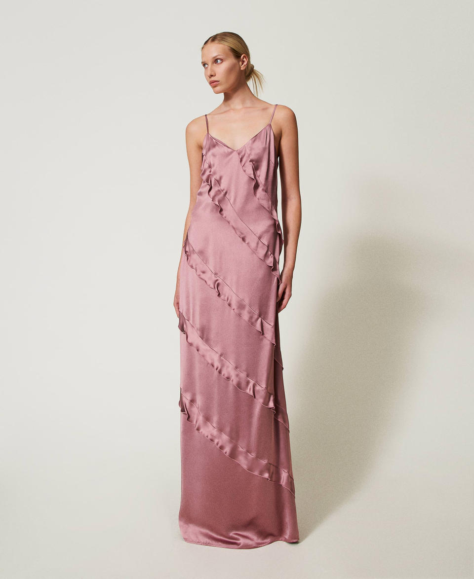 Twin Set Abito Lungo In Raso Con Volant