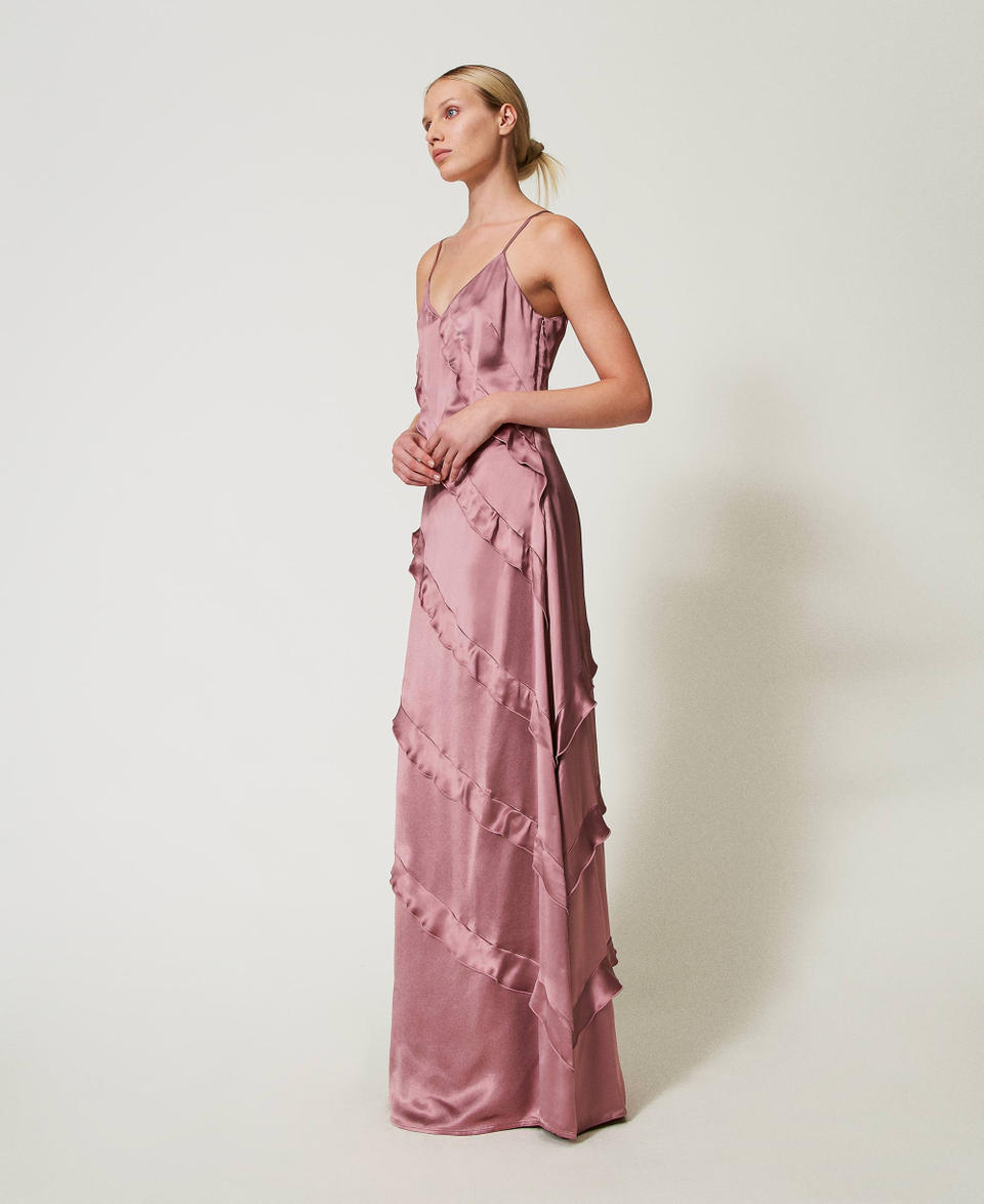 Twin Set Abito Lungo In Raso Con Volant