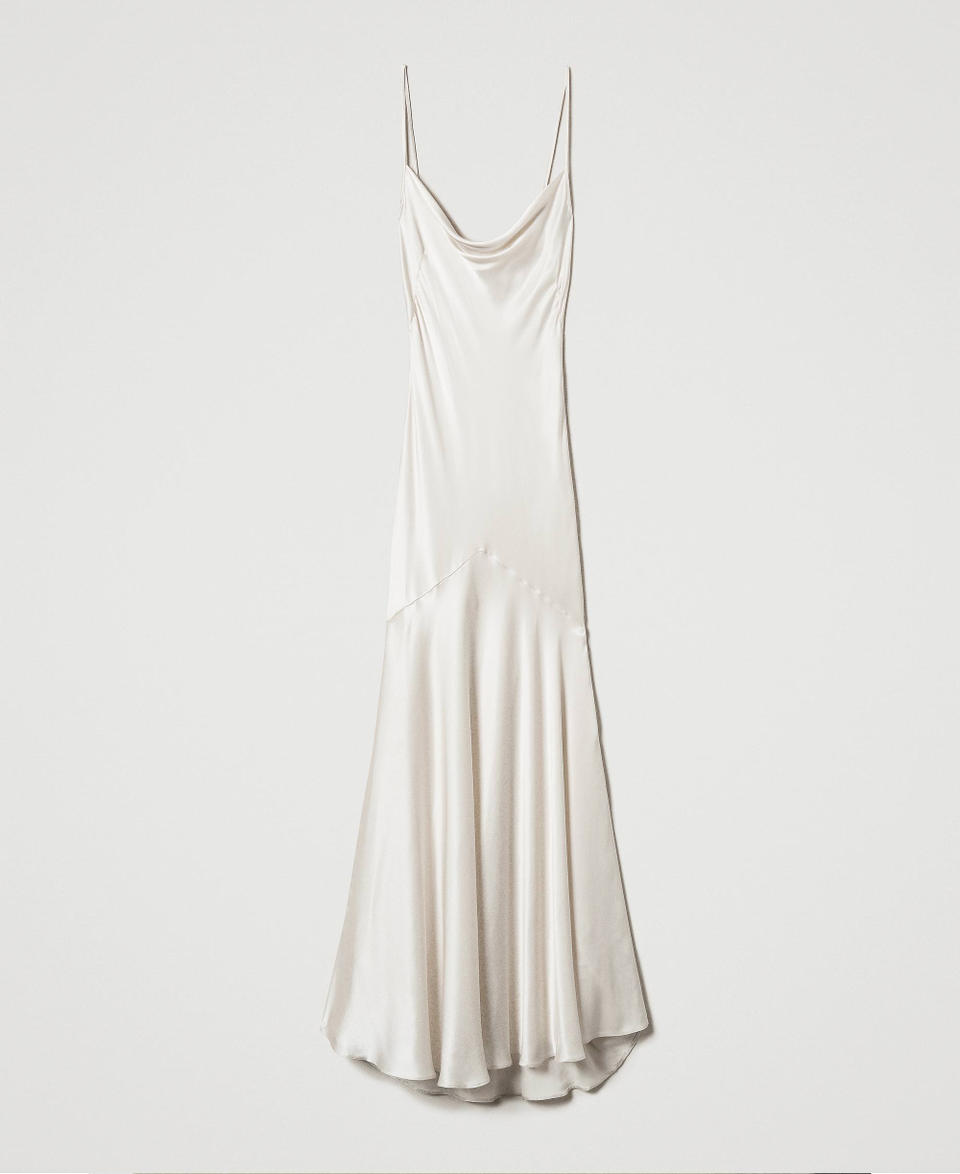 Twin Set Abito Lungo In Raso Di Misto Seta