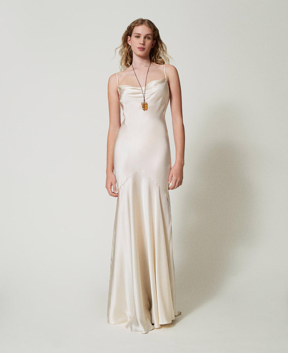 Twin Set Abito Lungo In Raso Di Misto Seta