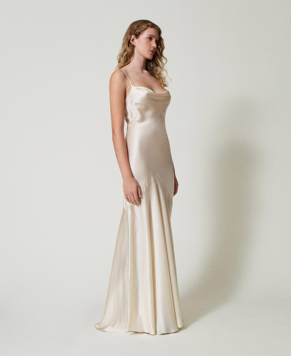 Twin Set Abito Lungo In Raso Di Misto Seta