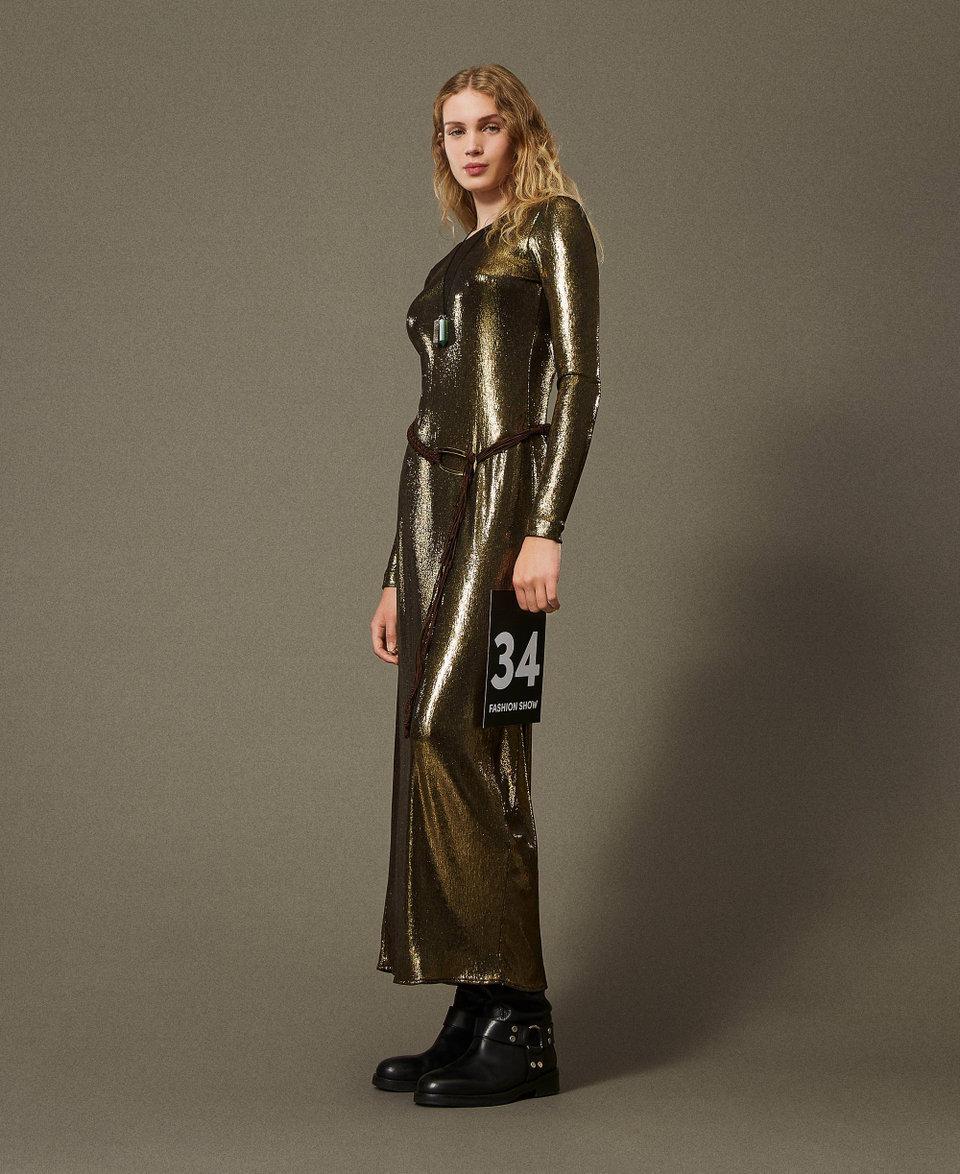 Twin Set Abito lungo laminato con drappeggio