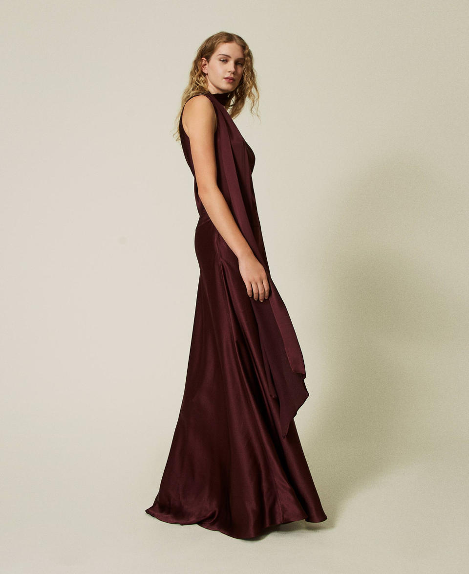 Twin Set Abito Lungo Monospalla In Raso Misto Seta