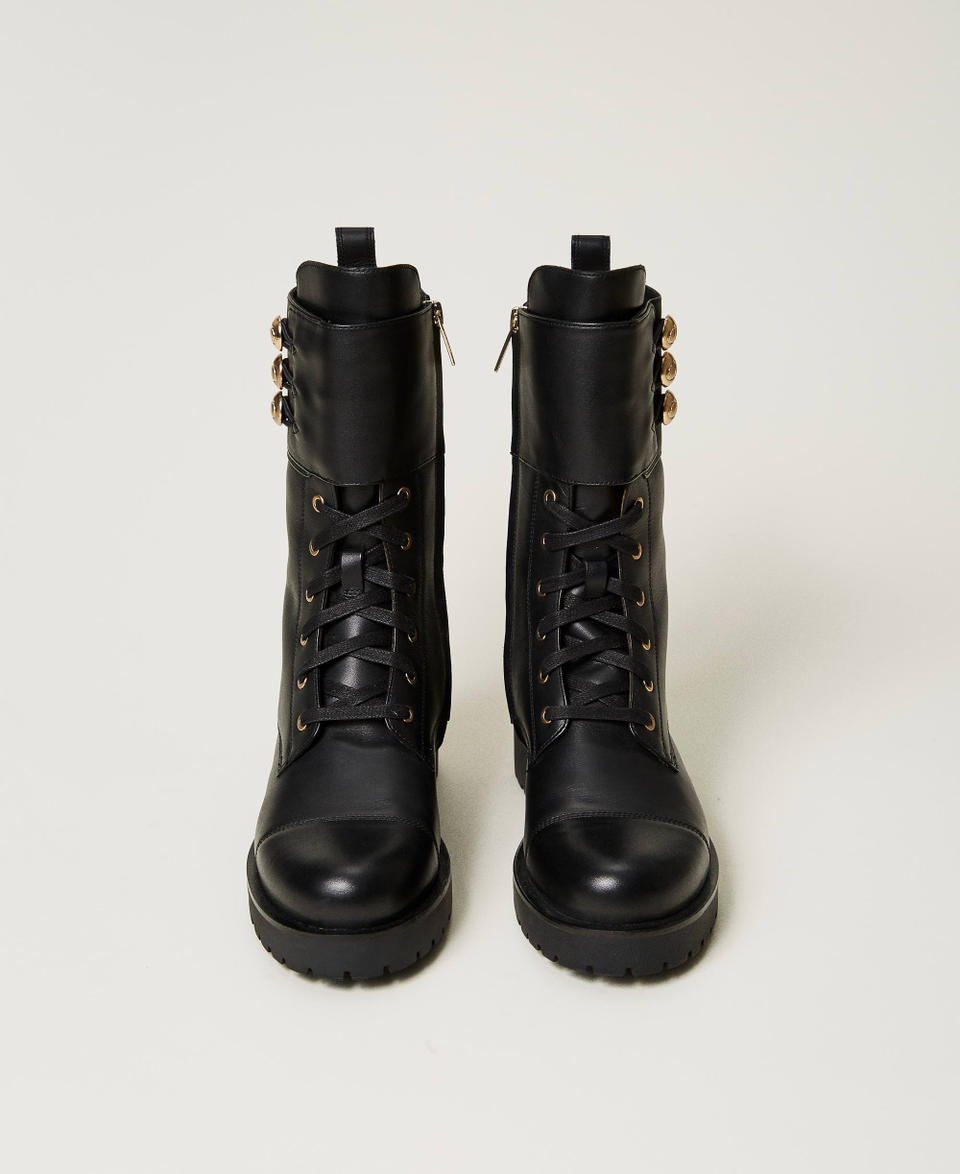 Twin Set Anfibi In Pelle Con Bottoni