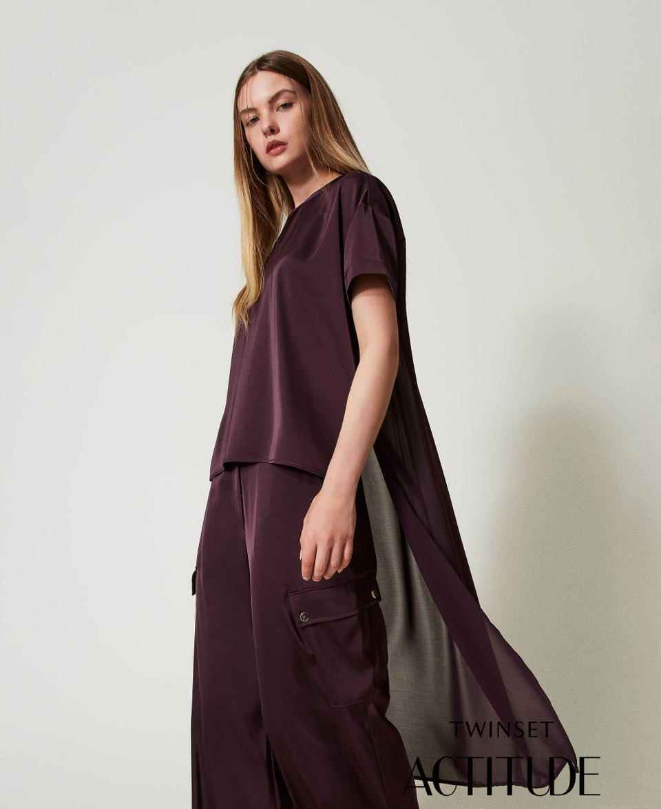 Twin Set Blusa asimmetrica in raso e georgette