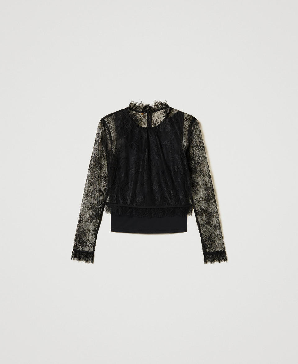 Twin Set Blusa Cropped In Pizzo E Top